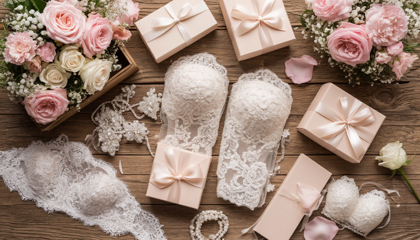 Flat lay of bridal items prepared for packing
