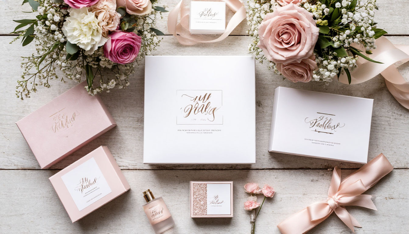 Wedding flat lay with Little Bridal Box products